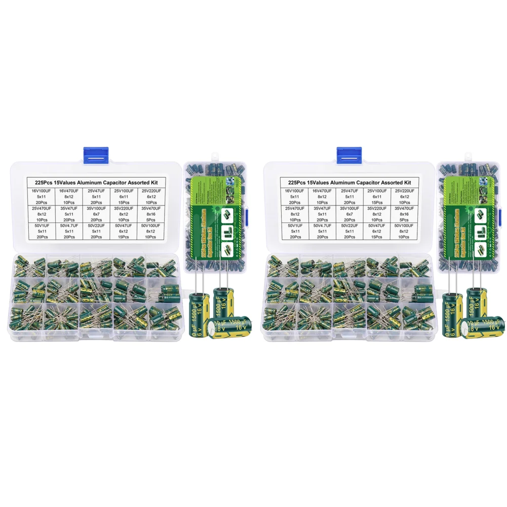 15 Values 225Pcs/set Variable Capacitors Assorted Kit High Frequency Low ESR Aluminum Capacitors Set with Storage Box
15 Values 225Pcs/set Variable Capacitors Assorted Kit High Frequency Low ESR Aluminum Capacitors Set with Storage Box