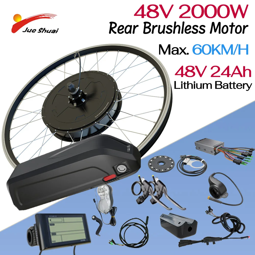26-29 inch 60km/h Powerful Ebike Kit with 24ah Lithium Battery 2000W Rear Brushless Gearless Motor Wheel for Mountain Bicycle
26-29 inch 60km/h Powerful Ebike Kit with 24ah Lithium Battery 2000W Rear Brushless Gearless Motor Wheel for Mountain Bicycle