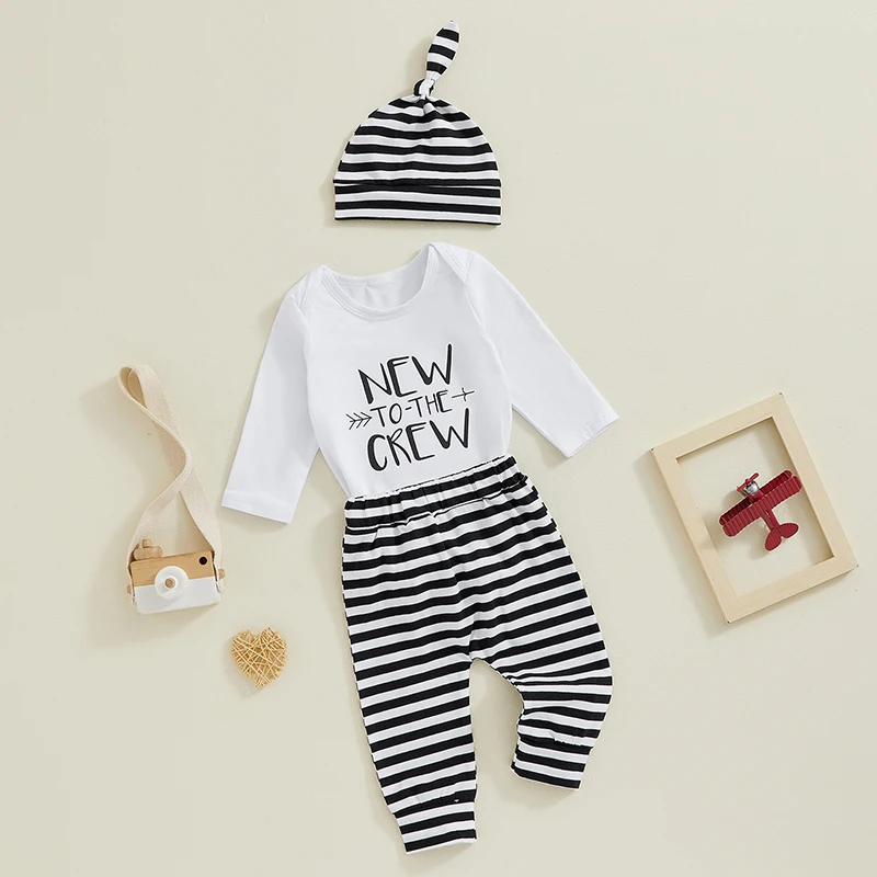 Newborn Baby Boy Fall Outfit White Long Sleeve Letter Print Romper Top Striped Elastic Waist Pants Hat 3Pcs Tracksuit Bodysuit
Newborn Baby Boy Fall Outfit White Long Sleeve Letter Print Romper Top Striped Elastic Waist Pants Hat 3Pcs Tracksuit Bodysuit