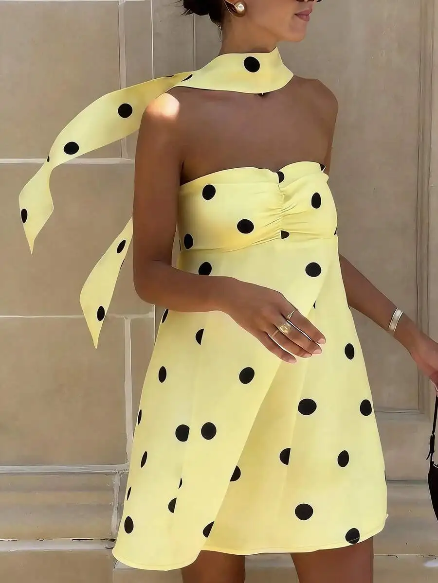 Womens Polka Dot Halter Neck Sleeveless A-Line Mini Dress Casual Yellow
Womens Polka Dot Halter Neck Sleeveless A-Line Mini Dress Casual Yellow