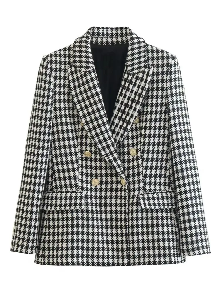Fashion Houndstooth Blazer Woman 2025 New Autumn Winter Vintage Pockets Double Breasted Long Sleeve Coat Office Lady Loose Suits
Fashion Houndstooth Blazer Woman 2025 New Autumn Winter Vintage Pockets Double Breasted Long Sleeve Coat Office Lady Loose Suits