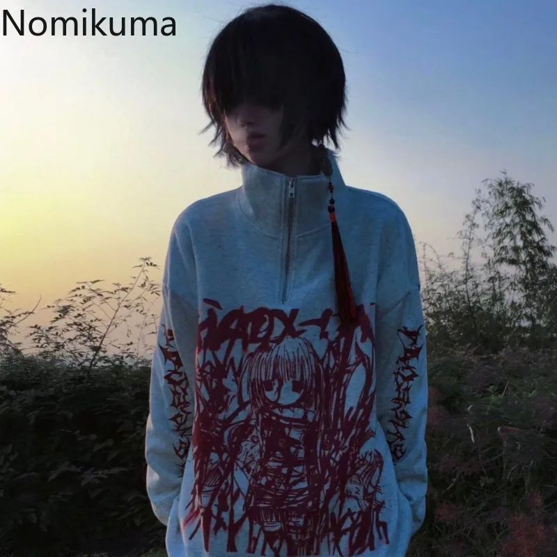 Streetwear Anime Print Hoodies Women's Y2k Tops Stand Neck Half Zipper Fashion Sweatshirts Long Sleeve Casual Oversized Hoodie
Streetwear Anime Print Hoodies Women's Y2k Tops Stand Neck Half Zipper Fashion Sweatshirts Long Sleeve Casual Oversized Hoodie