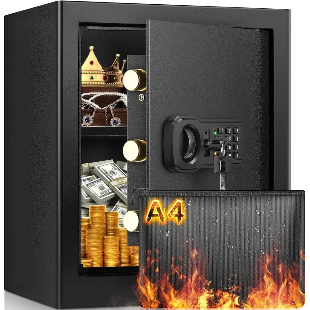 Large Safe Box with Waterproof Document Bag, Home Security Safe with Removable Shelf, Combination Lock Box for Money and Importa
Large Safe Box with Waterproof Document Bag, Home Security Safe with Removable Shelf, Combination Lock Box for Money and Importa