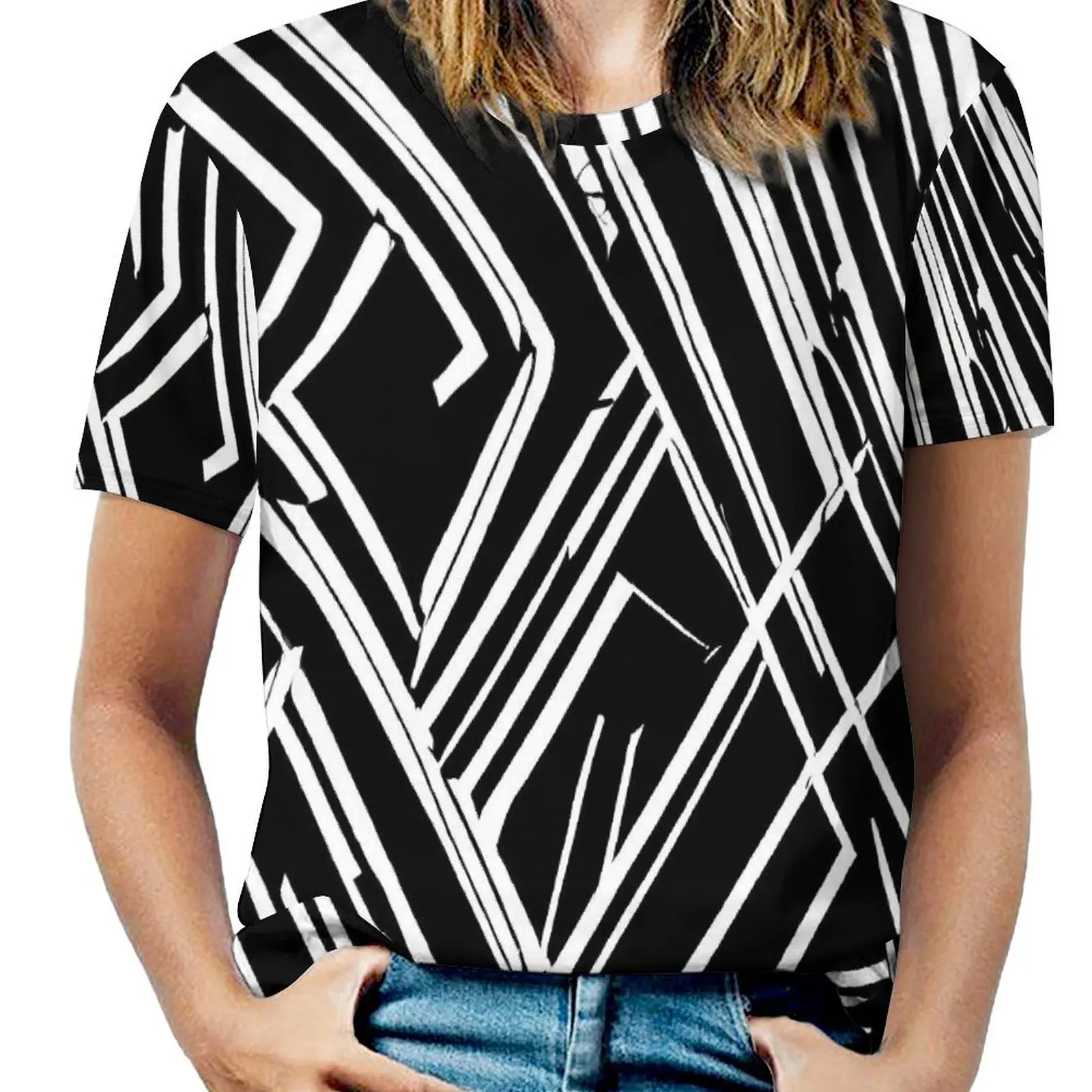 Summer Contrast Color T Shirts Black and White Lines Casual T-Shirt Female Short Sleeves Oversized Tee Shirt Graphic Tops Gift
Summer Contrast Color T Shirts Black and White Lines Casual T-Shirt Female Short Sleeves Oversized Tee Shirt Graphic Tops Gift