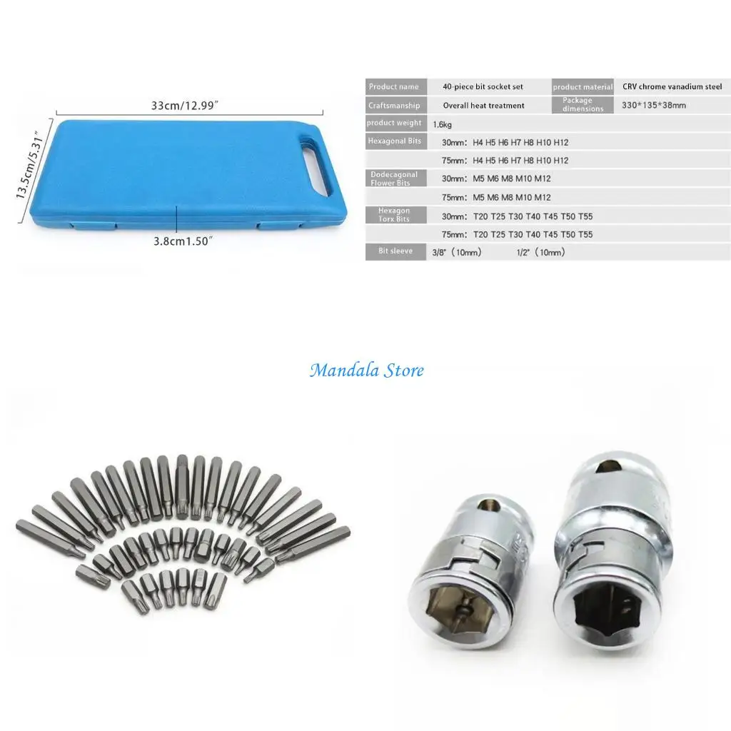 U2JC 40 Pieces Allen Hexagon Socket with Multifunctional Anti-slip Strong Socket Wrench Chrome Vanadium Steel Hand Tool
U2JC 40 Pieces Allen Hexagon Socket with Multifunctional Anti-slip Strong Socket Wrench Chrome Vanadium Steel Hand Tool