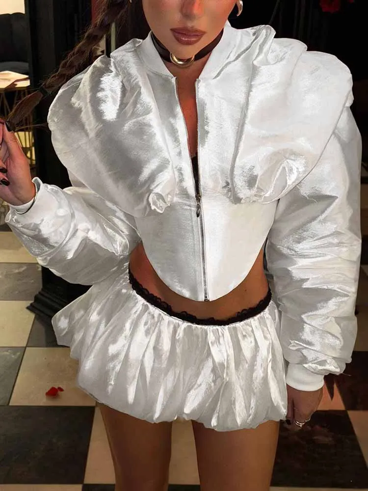 MCDV Осенние сексуальные комплекты из 2 предметов со рюшами, женская тонкая куртка на молнии с длинным рукавом и мини-юбка в тон, элегантная клубная одежда Y2k
MCDV Осенние сексуальные комплекты из 2 предметов со рюшами, женская тонкая куртка на молнии с длинным рукавом и мини-юбка в тон, элегантная клубная одежда Y2k