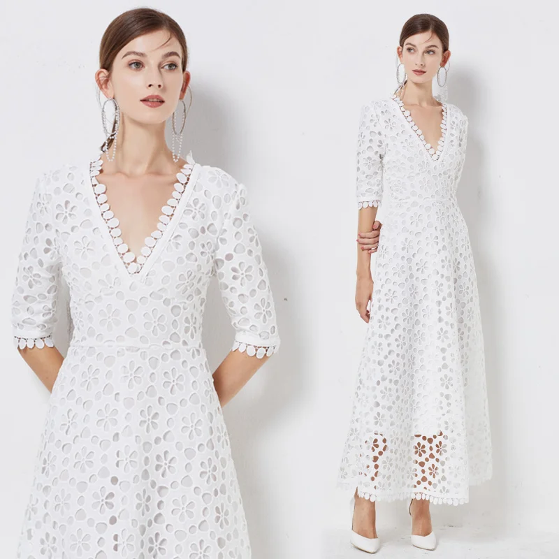 Real Shot French High-End Women's White Lace Mid-Sleeve Waist-Cinching Flared Dress Elegant Long Dress Trend
Real Shot French High-End Women's White Lace Mid-Sleeve Waist-Cinching Flared Dress Elegant Long Dress Trend