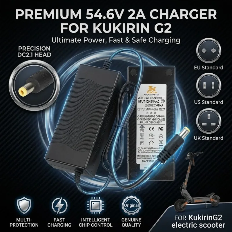 Original 54.6V 2A DC2.1 Head Scooter Charger for Kukirin G2 Pro Max Pro DB, Plug & Play Power Adapter Replacement with EU/US/UK
Original 54.6V 2A DC2.1 Head Scooter Charger for Kukirin G2 Pro Max Pro DB, Plug & Play Power Adapter Replacement with EU/US/UK