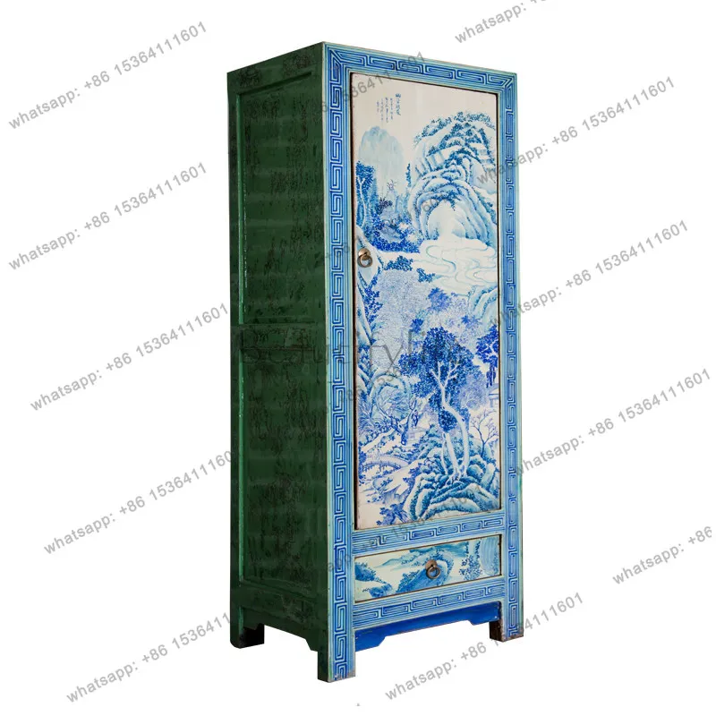 New Chinese blue and white storage furniture antique solid wood old multi-functional side cabinet
New Chinese blue and white storage furniture antique solid wood old multi-functional side cabinet