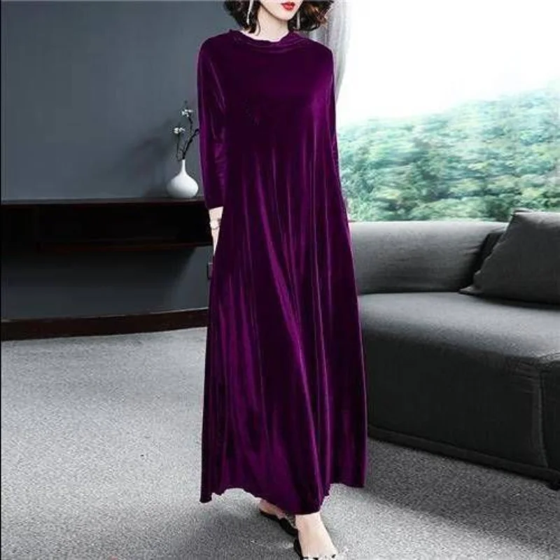 Golden Velvet Dress Long Sleeve 2023 Spring and Autumn New Stacked Collar Solid Color Simple and Slim Style Mid Length Dress
Golden Velvet Dress Long Sleeve 2023 Spring and Autumn New Stacked Collar Solid Color Simple and Slim Style Mid Length Dress