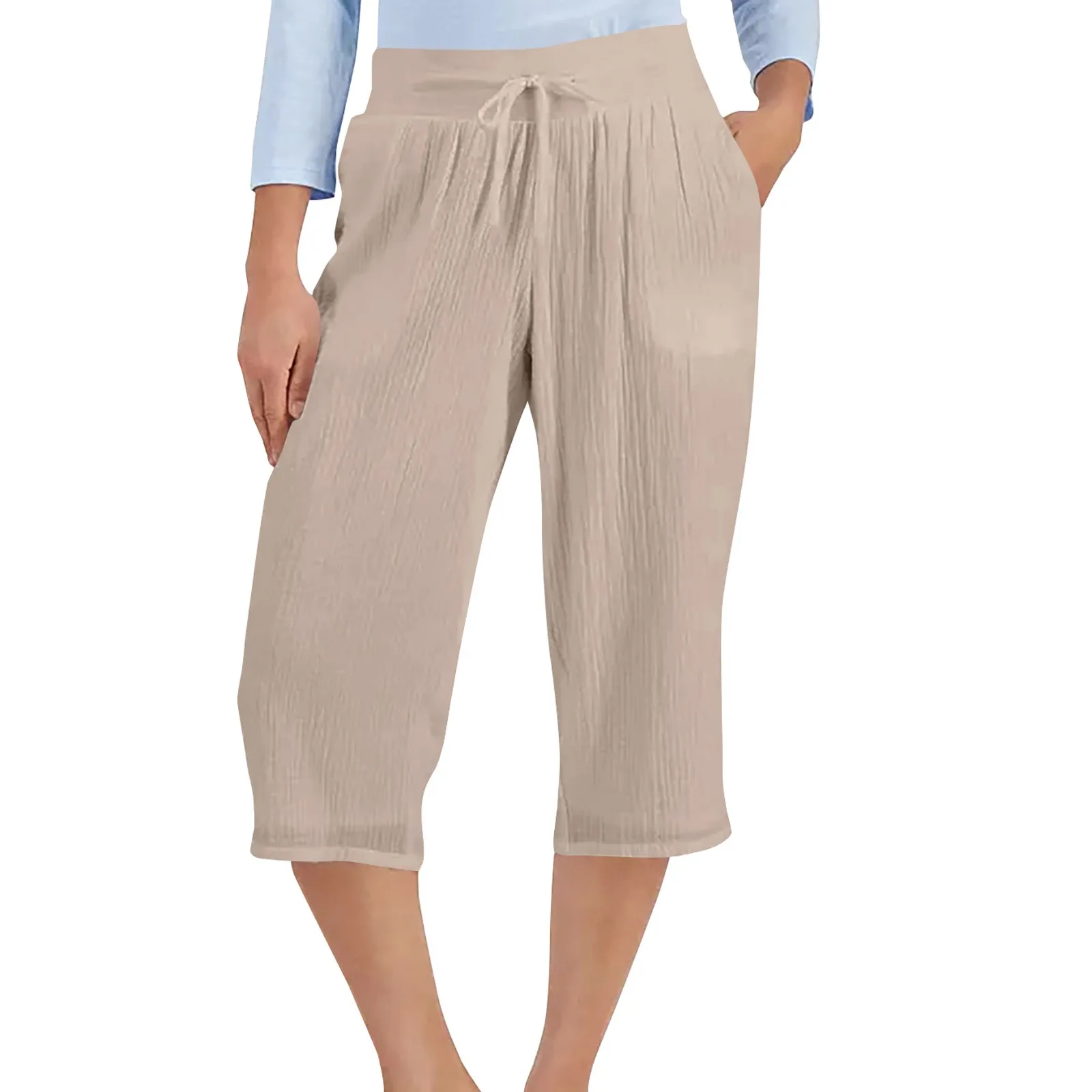 Classic Simple Cotton Linen Shorts Elastic Waist Loose Wide-Leg Trousers Ladies Solid Color Casual Knee Length Pants With Pocket
Classic Simple Cotton Linen Shorts Elastic Waist Loose Wide-Leg Trousers Ladies Solid Color Casual Knee Length Pants With Pocket