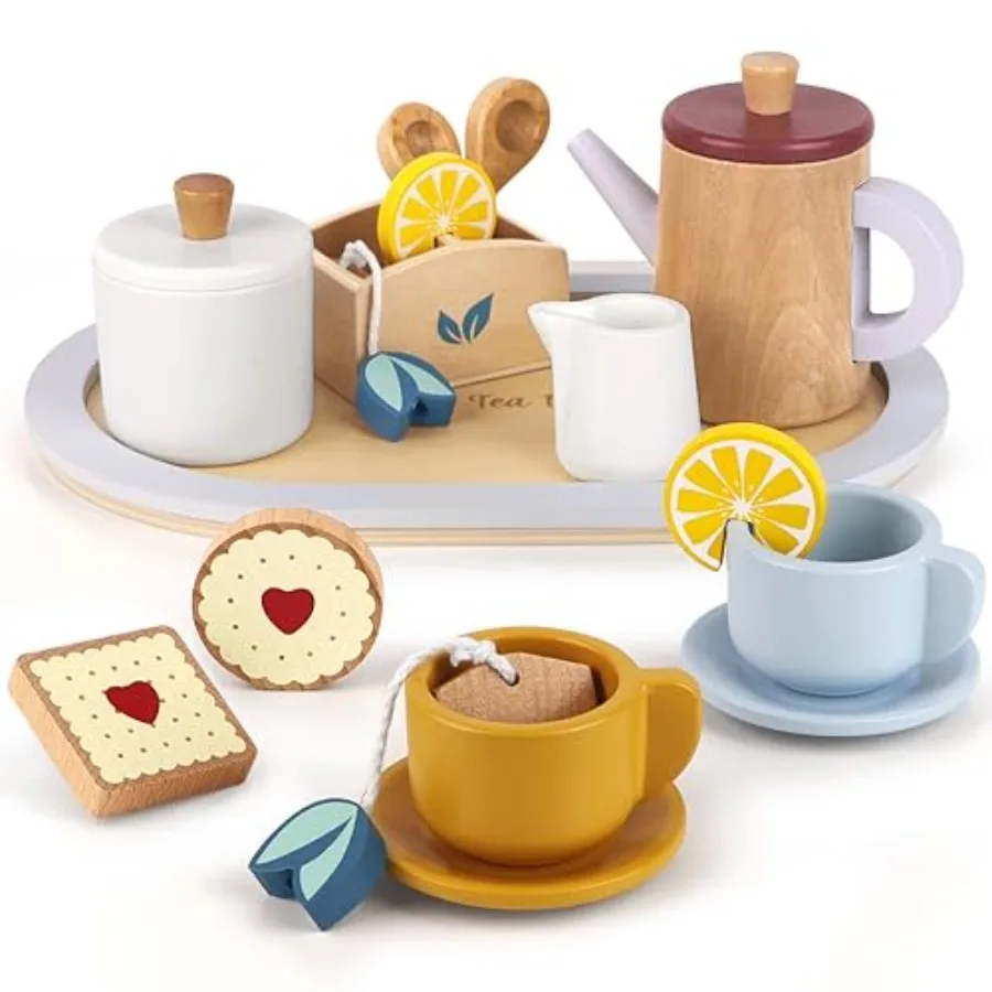 Wooden Tea Set for Toddlers 19-Piece Dual-Flavour Pretend Play Tea Party Tray with Wood Cups Lemon and Mint Tea Bags Cookies Mo
Wooden Tea Set for Toddlers 19-Piece Dual-Flavour Pretend Play Tea Party Tray with Wood Cups Lemon and Mint Tea Bags Cookies Mo
