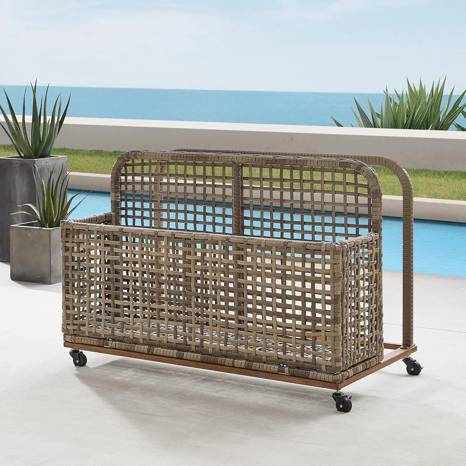 CO7308BR-GY Ridley Outdoor Wicker and Metal Pool Storage Caddy, Distressed Gray/Brown
CO7308BR-GY Ridley Outdoor Wicker and Metal Pool Storage Caddy, Distressed Gray/Brown