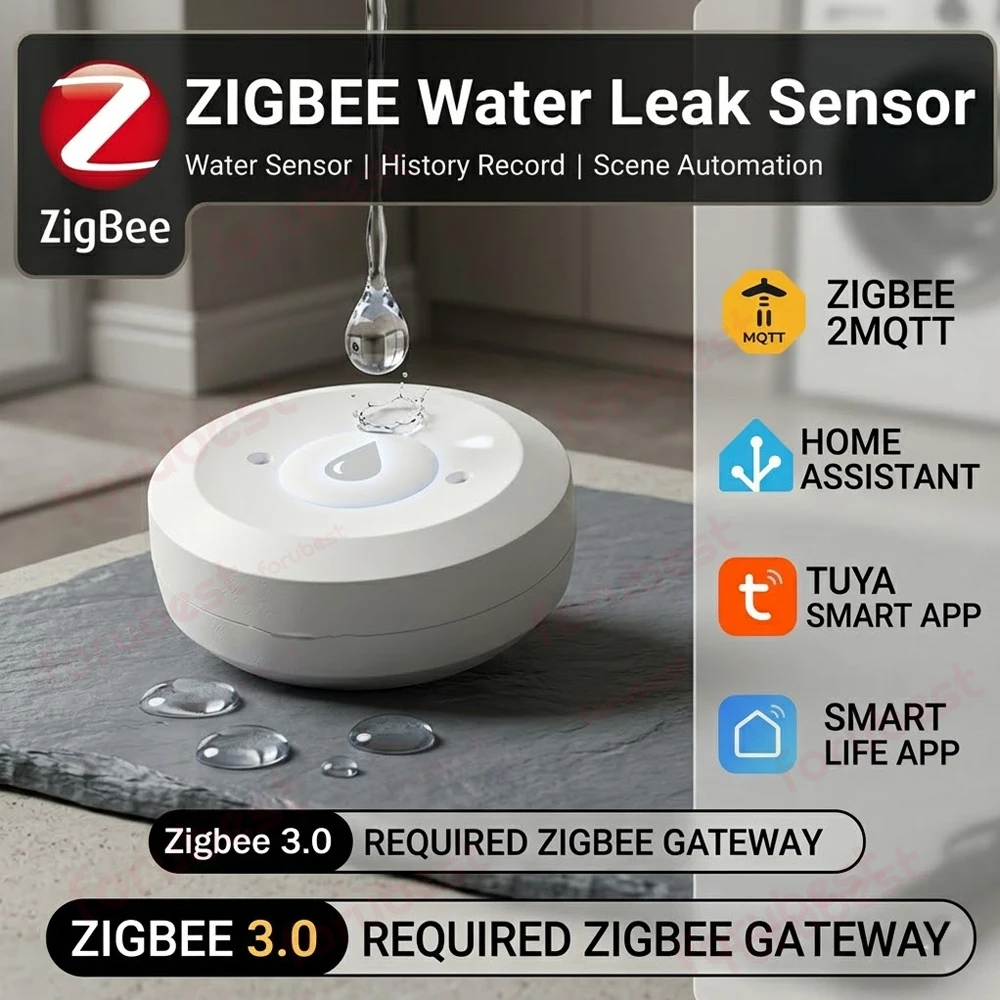 Zigbee Water Sensor Leak Flood Detector App Remote Monitoring for Kitchen/Bathroom Support Home Assistant Z2M Tuya Need Gateway
Zigbee Water Sensor Leak Flood Detector App Remote Monitoring for Kitchen/Bathroom Support Home Assistant Z2M Tuya Need Gateway