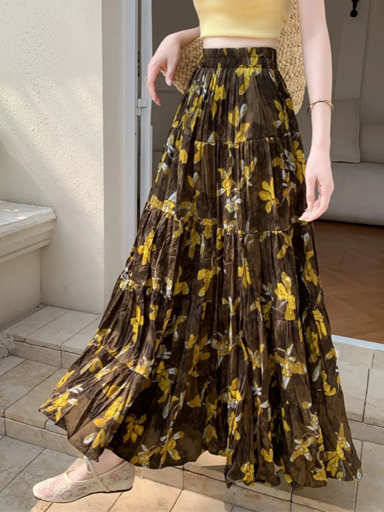 Gold Inlaid Jade Big Swing Floral Patterns Long Skirt For Women's New Spring Summer Slimming Elastic High Waist Retro Long Skirt
Gold Inlaid Jade Big Swing Floral Patterns Long Skirt For Women's New Spring Summer Slimming Elastic High Waist Retro Long Skirt