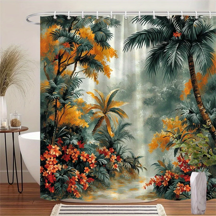 1 шт. занавеска для душа в тропических джунглях — яркие пальмы, цветы гибискуса и красочный дизайн цветов, прочная полиэфирная ткань,
1 шт. занавеска для душа в тропических джунглях — яркие пальмы, цветы гибискуса и красочный дизайн цветов, прочная полиэфирная ткань,