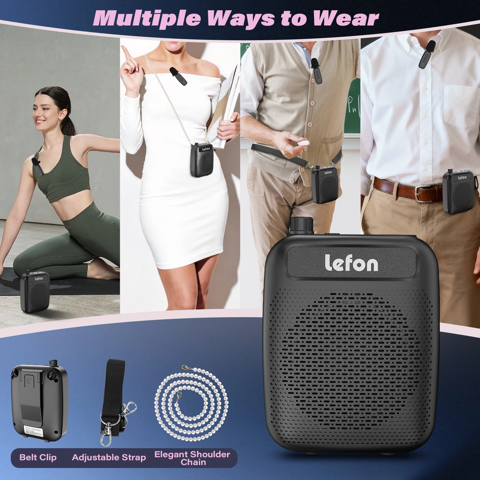 Portable Wireless Voice Amplifier with Lavalier Microphone Rechargeable Clip On Megaphone Speaker for Teacher Tour Guide Outdoor
Portable Wireless Voice Amplifier with Lavalier Microphone Rechargeable Clip On Megaphone Speaker for Teacher Tour Guide Outdoor