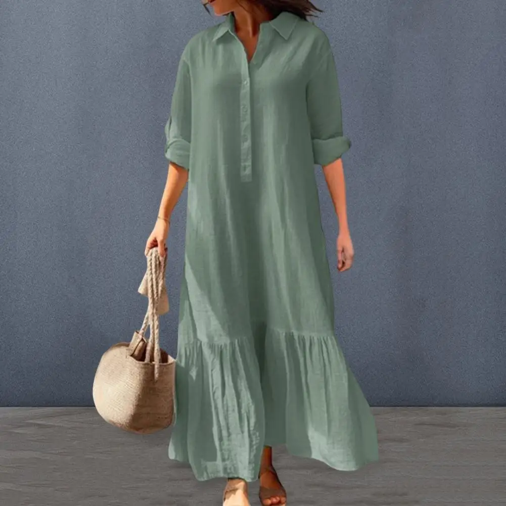 Summer Spring Women Dress Lapel Long Sleeve Ruffle Patchwork Dress Loose Ankle Length Thin Casual Commute Lady Maxi Dress
Summer Spring Women Dress Lapel Long Sleeve Ruffle Patchwork Dress Loose Ankle Length Thin Casual Commute Lady Maxi Dress