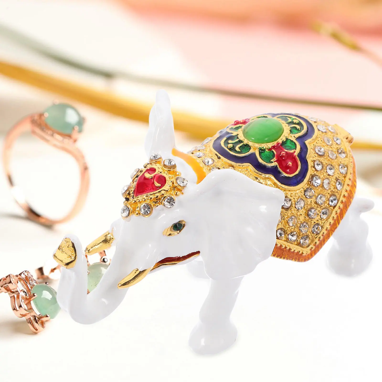 Enamel Elephant Jewelry Box Hand-Painted with Sparkling Rhinestones Hinged Trinket Storage for Jewelry Organizer Home Decor Gift
Enamel Elephant Jewelry Box Hand-Painted with Sparkling Rhinestones Hinged Trinket Storage for Jewelry Organizer Home Decor Gift