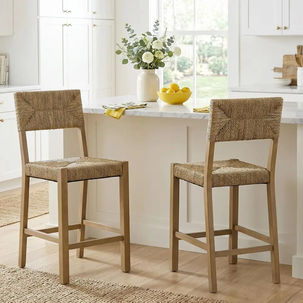 Rattan Bar Stools Set o 2, 24'' Boan Counter Height Stool with Woven Seagrass Seat and Back, Solid Wood Legs and ootrest or Kitc
Rattan Bar Stools Set o 2, 24'' Boan Counter Height Stool with Woven Seagrass Seat and Back, Solid Wood Legs and ootrest or Kitc