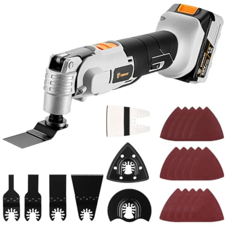 20V Cordless Oscillating Tool with Battery Brushless Variable Speed Oscillating Multi-Tool with 3° Oscillation Angle 25 Accesso
20V Cordless Oscillating Tool with Battery Brushless Variable Speed Oscillating Multi-Tool with 3° Oscillation Angle 25 Accesso