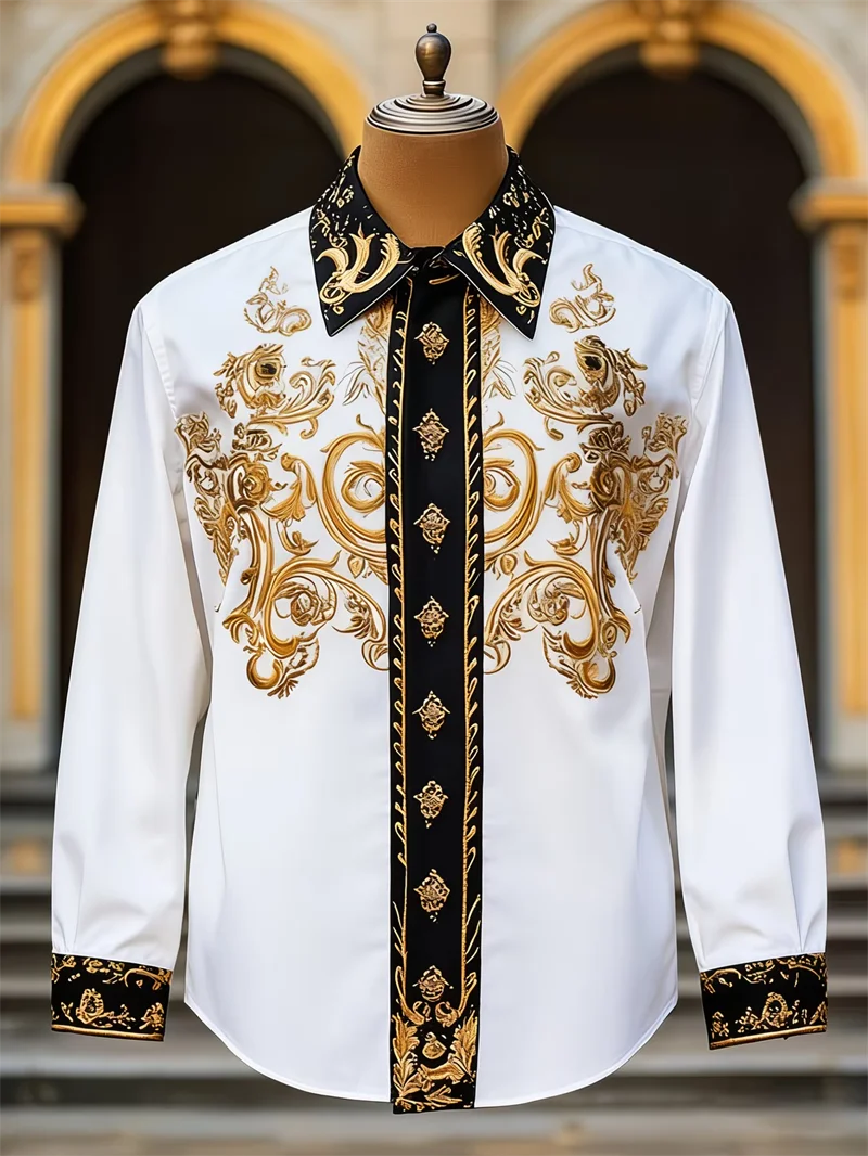 New men's retro Baroque floral long sleeved shirt 3D printed European and American style lapel party shirt
New men's retro Baroque floral long sleeved shirt 3D printed European and American style lapel party shirt