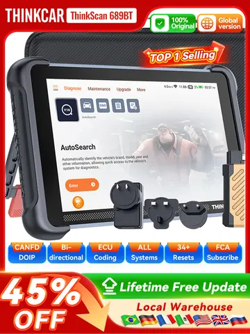 THINKCAR THINKSCAN 689BT Professional Car Diagnostic Tool CANFD DOIP Bi-directional ECU Coding 34 Reset Full System Obd2 Scanner
