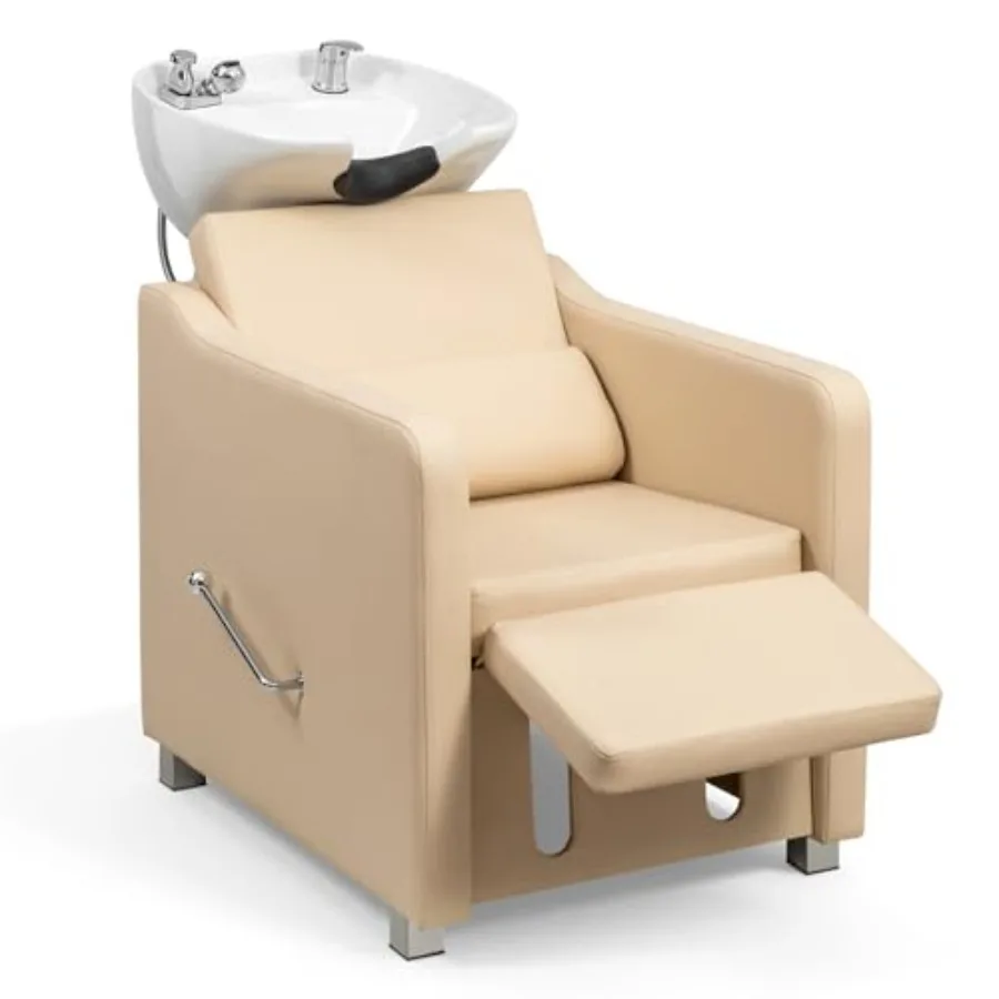 Barbershop shampoo backwash chair with ceramic hair wash bowl sink, beige, adjustable leg baffle and reclining function for bea
Barbershop shampoo backwash chair with ceramic hair wash bowl sink, beige, adjustable leg baffle and reclining function for bea