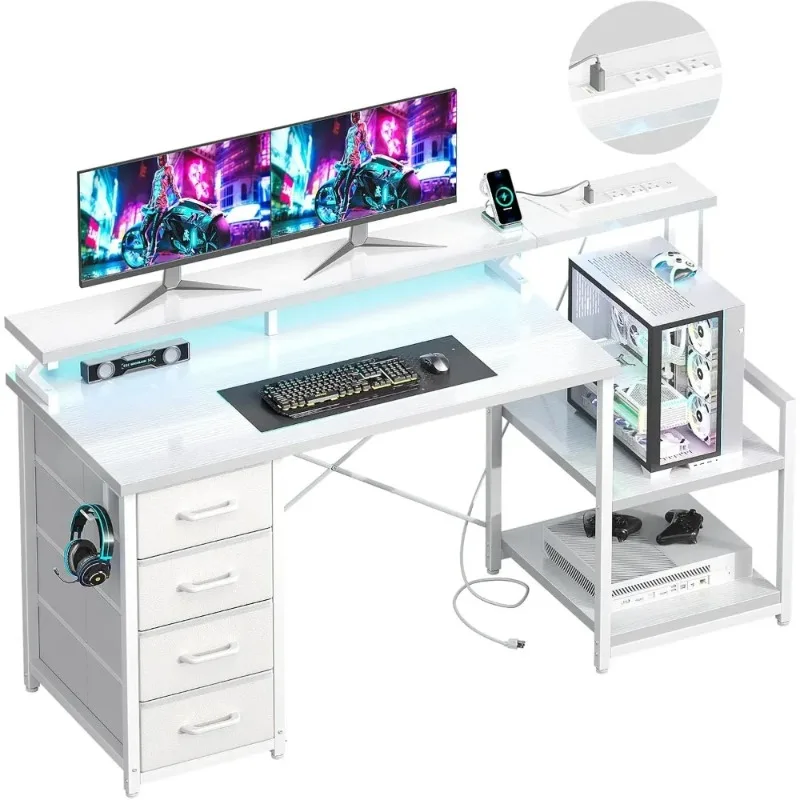55 Inch Computer Gaming Desk with Power Outlets & 4 Drawers, Home Office Desk with Monitor Stand & Printer Shelves, White
55 Inch Computer Gaming Desk with Power Outlets & 4 Drawers, Home Office Desk with Monitor Stand & Printer Shelves, White