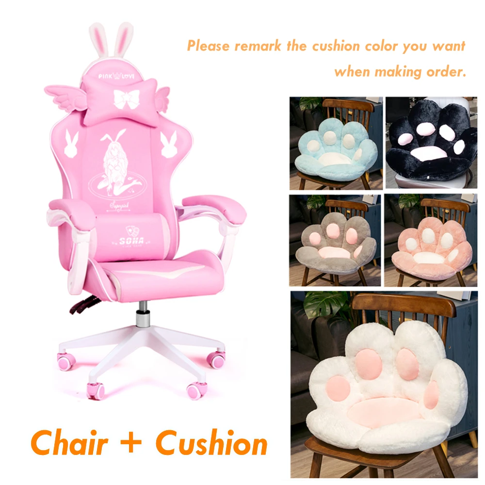 Girls Pink Game Chair with Paw Cushion Lovely Swivel Computer Seat Liftable Reclining Armchair Latex Cushion White Gaming Chair
Girls Pink Game Chair with Paw Cushion Lovely Swivel Computer Seat Liftable Reclining Armchair Latex Cushion White Gaming Chair