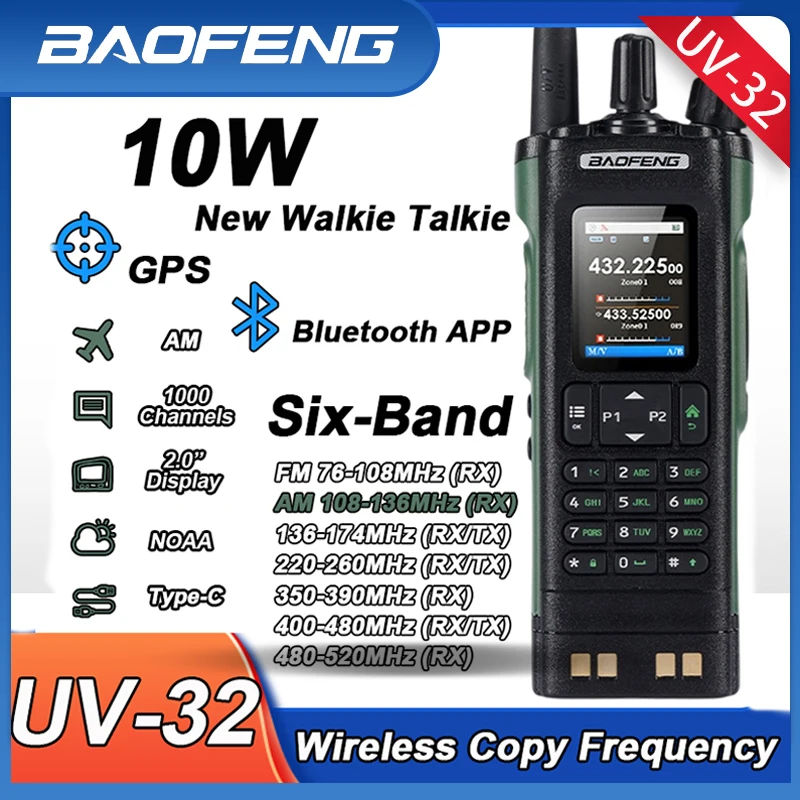 Baofeng Walkie Talkie UV-32 GPS 10W Bluetooth APP Programming Multi Band Wireless Copy Frequency Type-C Long Range Two Way
Baofeng Walkie Talkie UV-32 GPS 10W Bluetooth APP Programming Multi Band Wireless Copy Frequency Type-C Long Range Two Way