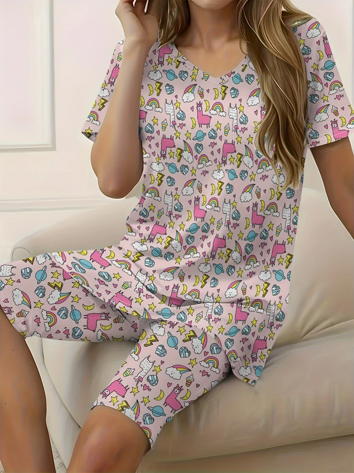 Printed Design casual style Unicorn Rainbow Cloud Star Moon women's pants suit
Printed Design casual style Unicorn Rainbow Cloud Star Moon women's pants suit