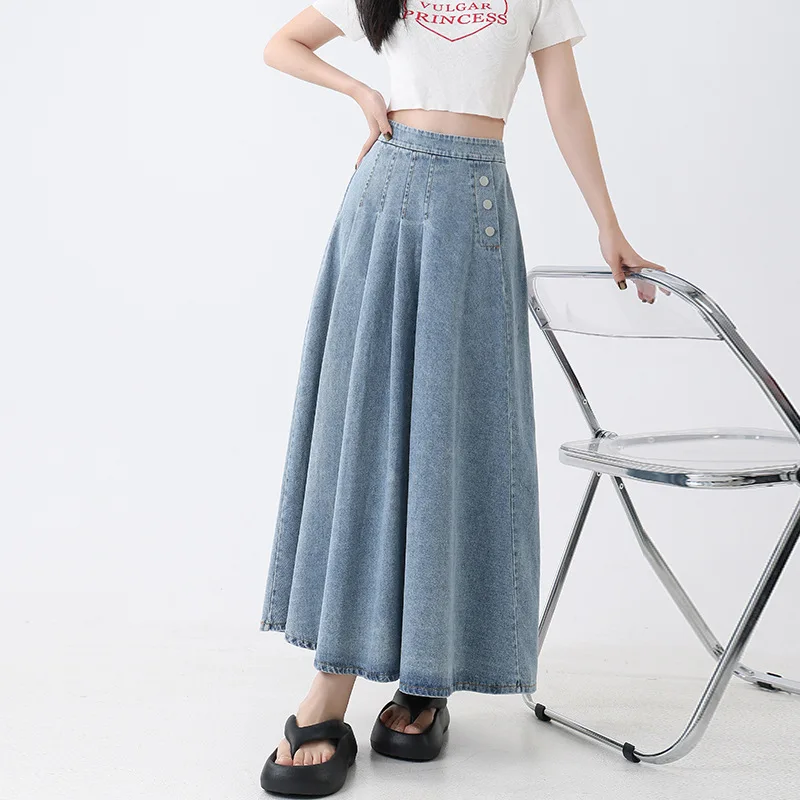 TFETTERS 2025 Autumn Retro Pleated Denim Midi Skirt Women High Elastic Waist Spring Flared A-Line Long Skirt for Ladies
TFETTERS 2025 Autumn Retro Pleated Denim Midi Skirt Women High Elastic Waist Spring Flared A-Line Long Skirt for Ladies