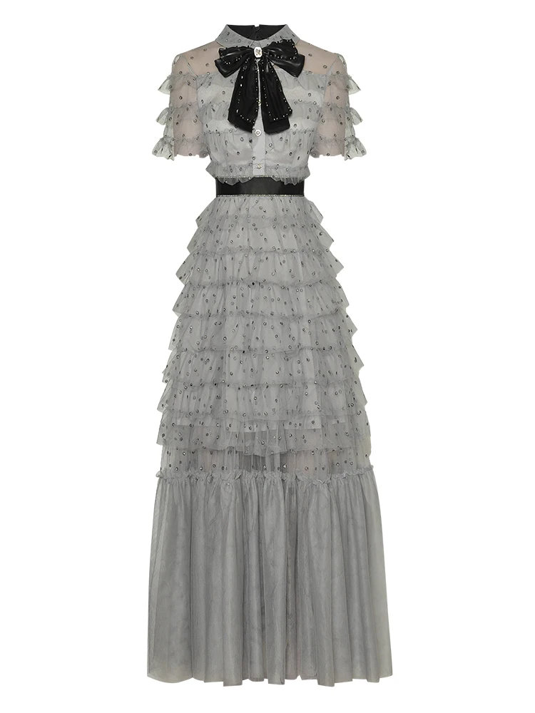 Ladies Summer New Designer High Quality Fashion Gorgeous Sexy Party Celebrity Elegant Mesh Bow Cake Dot Black Grey Long Dress
Ladies Summer New Designer High Quality Fashion Gorgeous Sexy Party Celebrity Elegant Mesh Bow Cake Dot Black Grey Long Dress