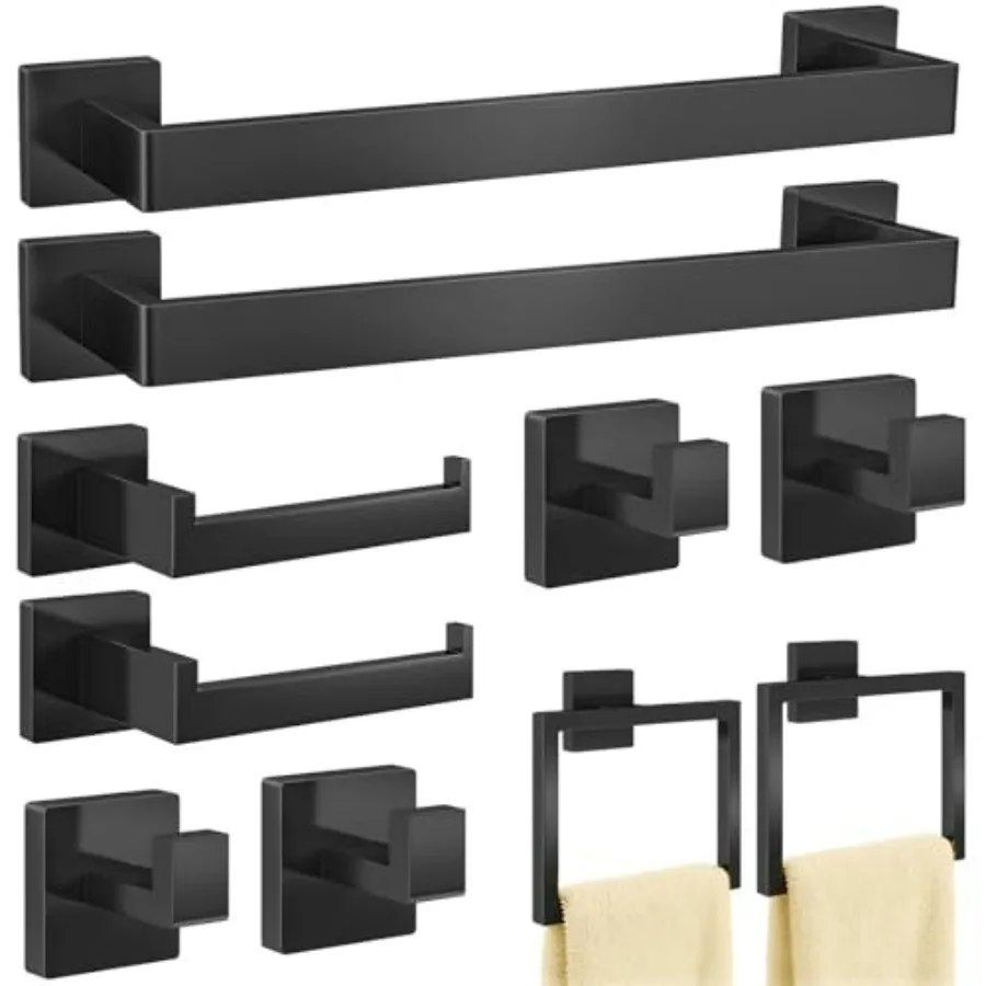 Bathroom Hardware Accessories Set, 10 Piece Matte Black Stainless Steel Towel Bar Set, Wall Mounted Towel Racks for Bathroom, 1
Bathroom Hardware Accessories Set, 10 Piece Matte Black Stainless Steel Towel Bar Set, Wall Mounted Towel Racks for Bathroom, 1
