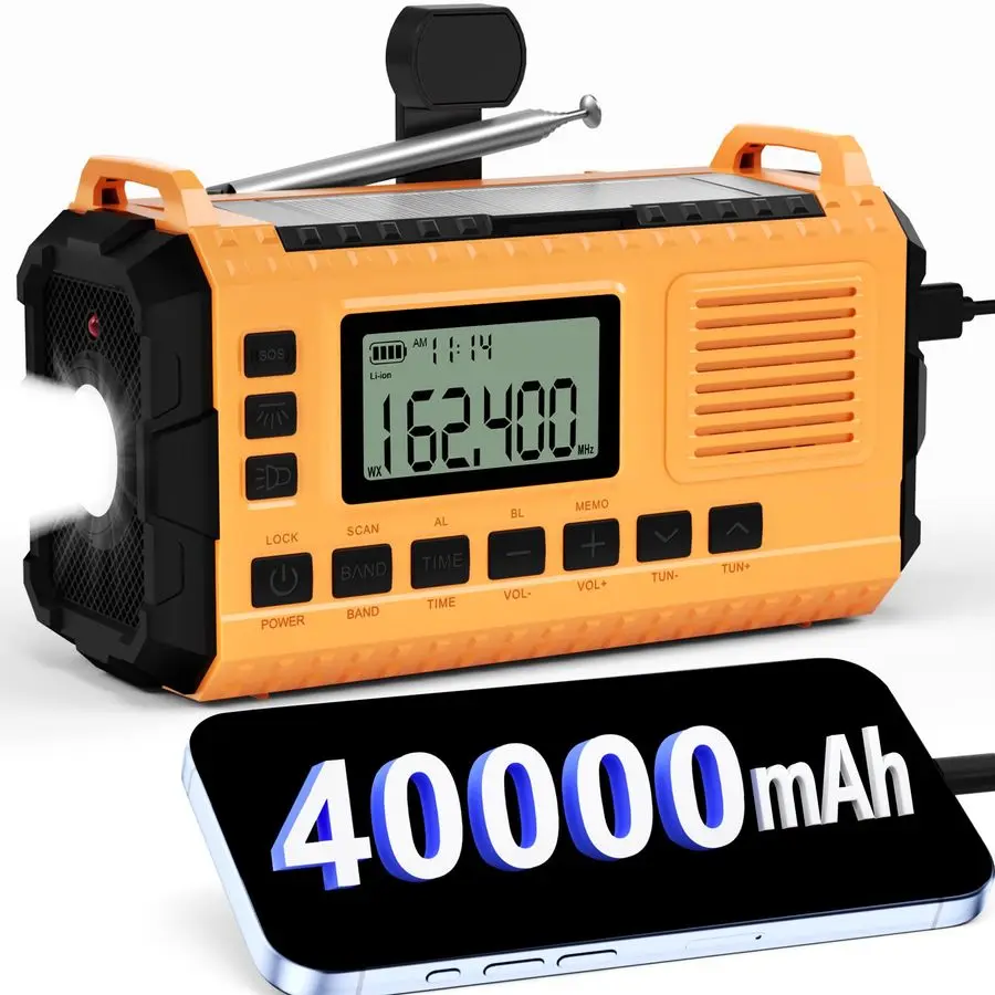 Weather Radio AM FM NOAA Hand Crank Radio with 15W Fast Charge, 40000mAh Portable Solar Power Bank, MultiFunction Flashlight amp
Weather Radio AM FM NOAA Hand Crank Radio with 15W Fast Charge, 40000mAh Portable Solar Power Bank, MultiFunction Flashlight amp