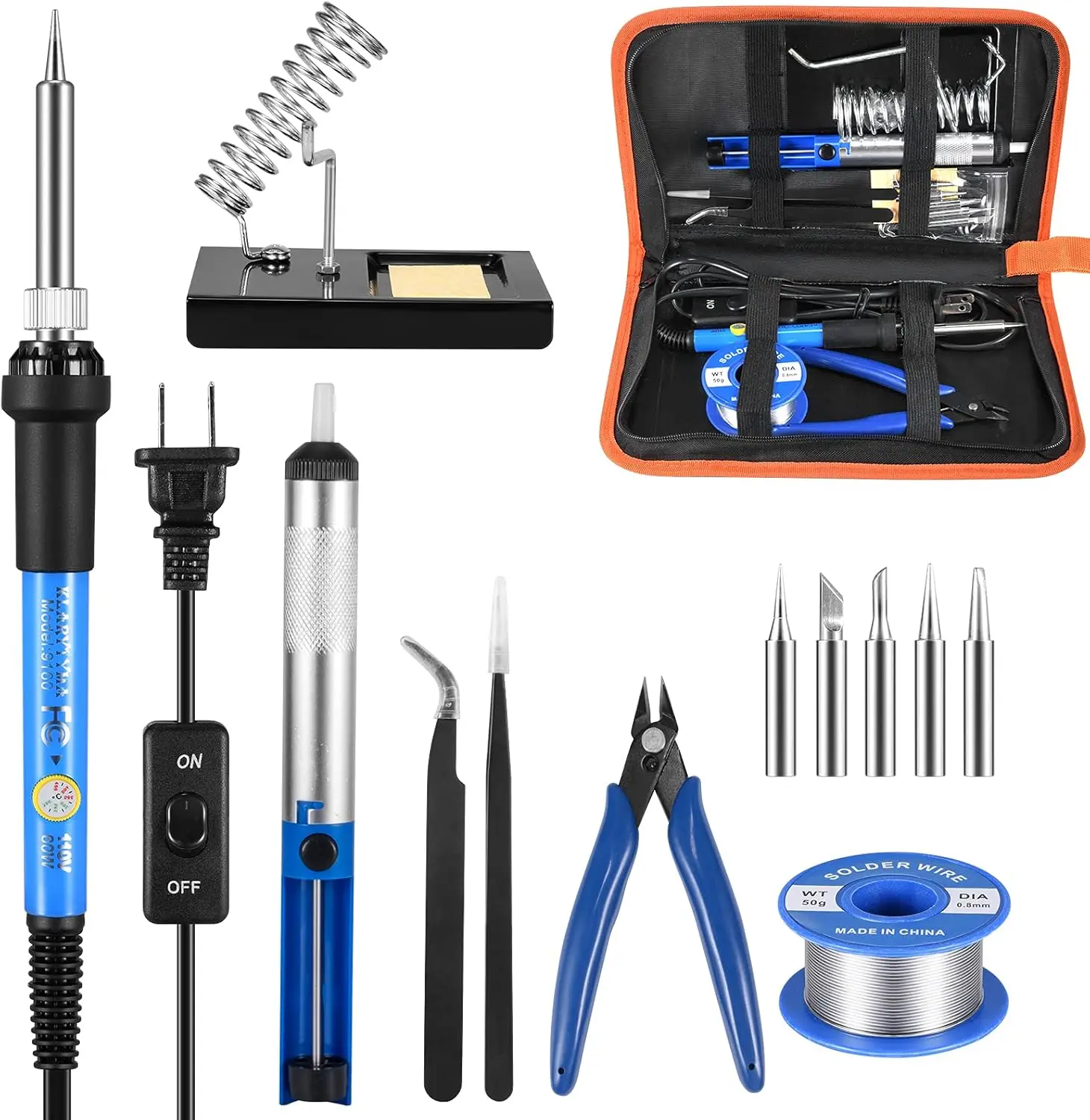 Soldering Iron Kit with Adjustable Temperature 60W, 13-in-1 Soldering Tools with ON/Off Switch, 5 Tips, Solder Sucker, Stand
Soldering Iron Kit with Adjustable Temperature 60W, 13-in-1 Soldering Tools with ON/Off Switch, 5 Tips, Solder Sucker, Stand