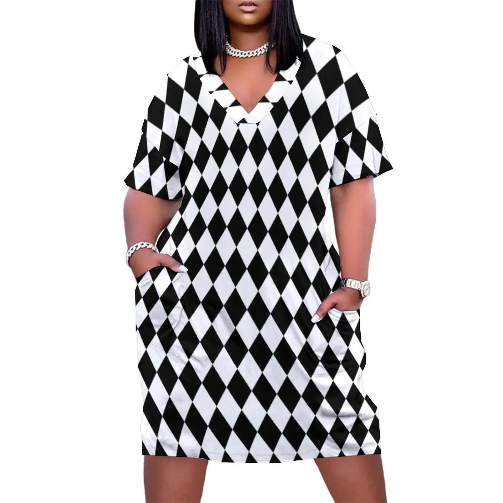 Black & White Diamond Pattern Loose Pocket Dress Beachwear Dresses gala Women's dress
Black & White Diamond Pattern Loose Pocket Dress Beachwear Dresses gala Women's dress