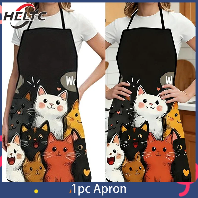 Фартук из полиэстера с милым котом, яркие мультяшные кошки с сердечками и звездами, кухонный фартук для приготовления пищи, выпечки, домашнего декора
Фартук из полиэстера с милым котом, яркие мультяшные кошки с сердечками и звездами, кухонный фартук для приготовления пищи, выпечки, домашнего декора