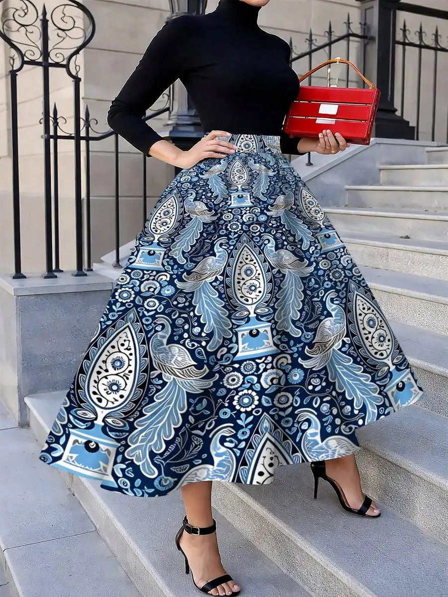 Elegant Blue And White Bird Floral Midi Skirt For Women Formal Outings
Elegant Blue And White Bird Floral Midi Skirt For Women Formal Outings
