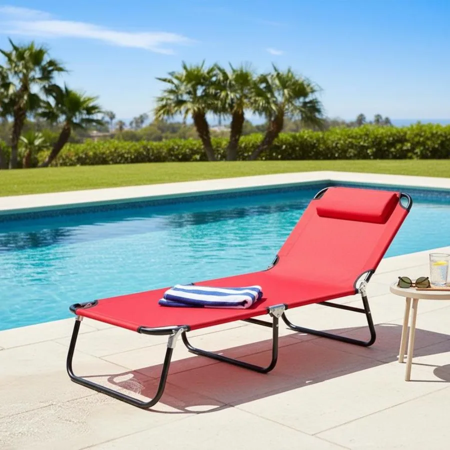 Folding Chaise Lounge Pool Chairs, Outdoor Sun Tanning Chairs with 5-Level Reclining Back, Steel Frame for Beach, Yard, Patio
Folding Chaise Lounge Pool Chairs, Outdoor Sun Tanning Chairs with 5-Level Reclining Back, Steel Frame for Beach, Yard, Patio
