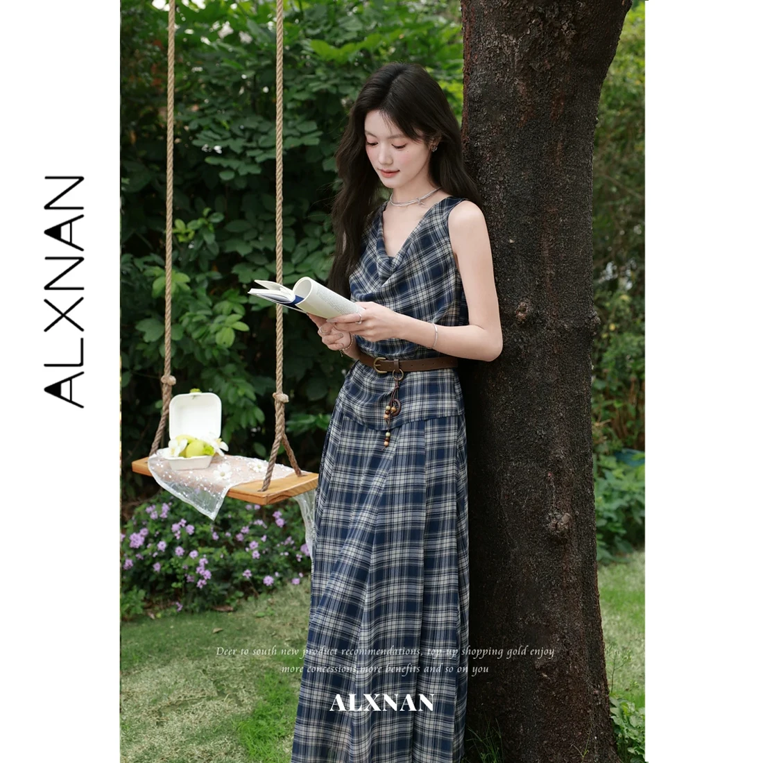 ALXNAN Plus Size Vintage Women's Blue Plaid Dress 2026 Summer New Draped Neck Sleeveless Dresses with Free Belt Pendant D6625610
ALXNAN Plus Size Vintage Women's Blue Plaid Dress 2026 Summer New Draped Neck Sleeveless Dresses with Free Belt Pendant D6625610