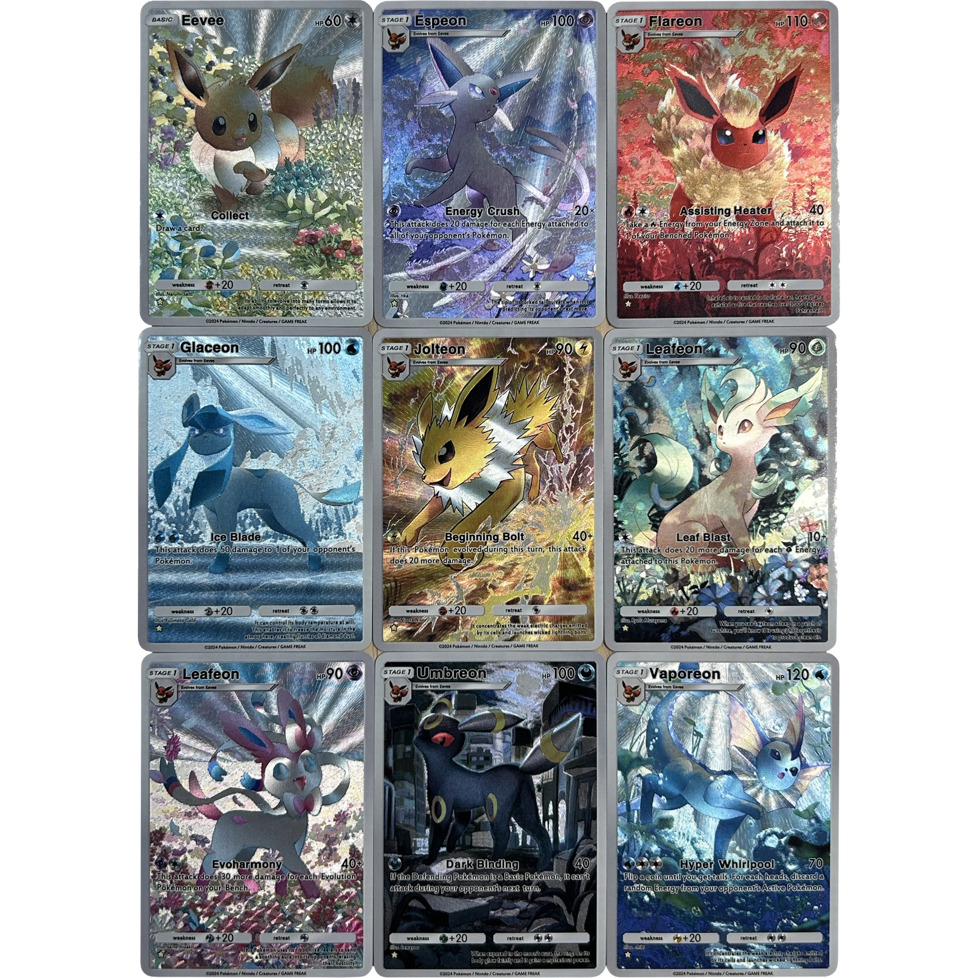 9Pcs/set Diy PTCG Eevee Umbreon Sylveon Espeon POCKET Series English Texture Flash Card Classic Game Anime Collection Cards Toy 
9Pcs/set Diy PTCG Eevee Umbreon Sylveon Espeon POCKET Series English Texture Flash Card Classic Game Anime Collection Cards Toy