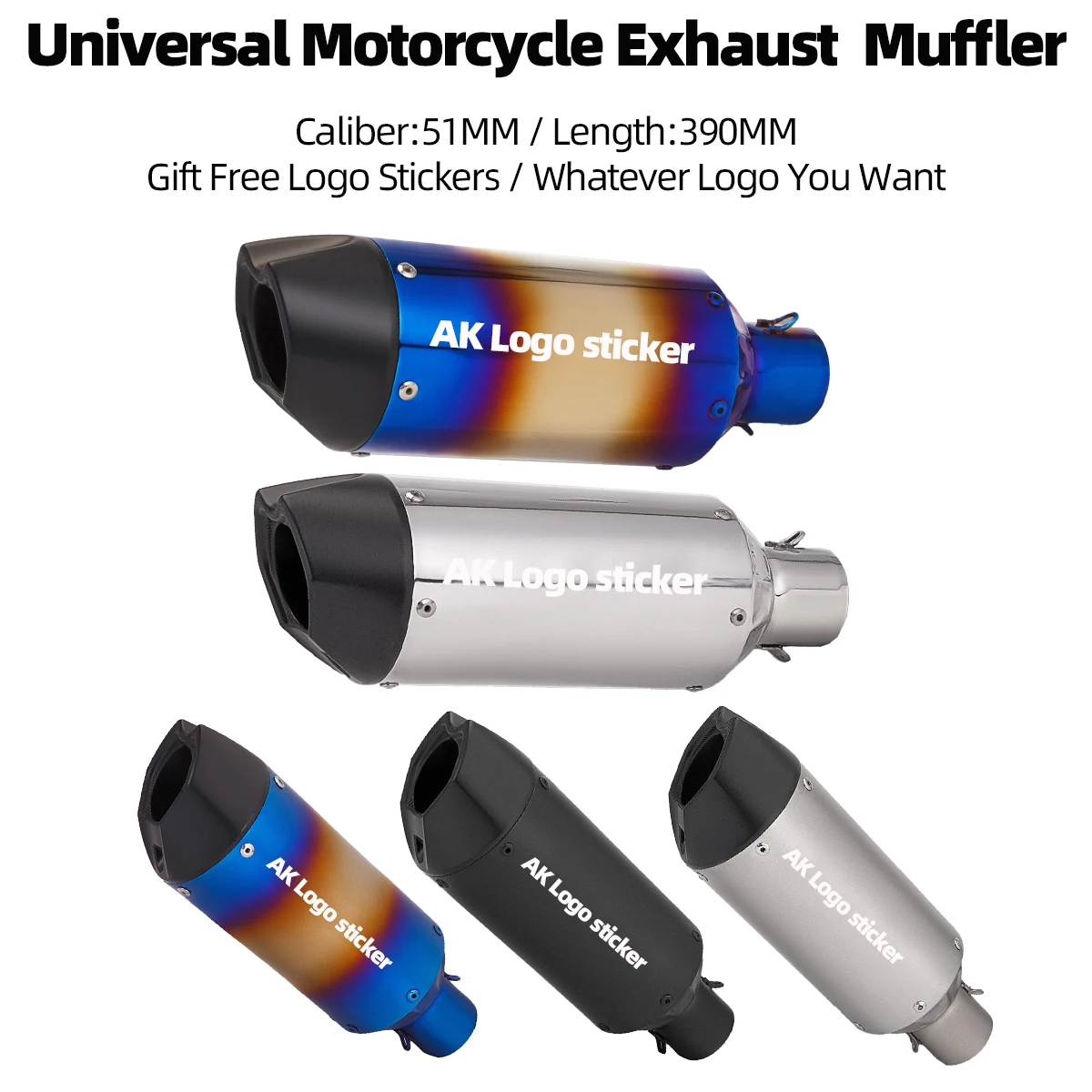 51MM Stainless Steel Universal Motorcycle ak Exhaust Muffler Pipe Escape For MT07 MT09 Z400 Z900 NINJA400 R3 ETC Exhaust Modify
51MM Stainless Steel Universal Motorcycle ak Exhaust Muffler Pipe Escape For MT07 MT09 Z400 Z900 NINJA400 R3 ETC Exhaust Modify