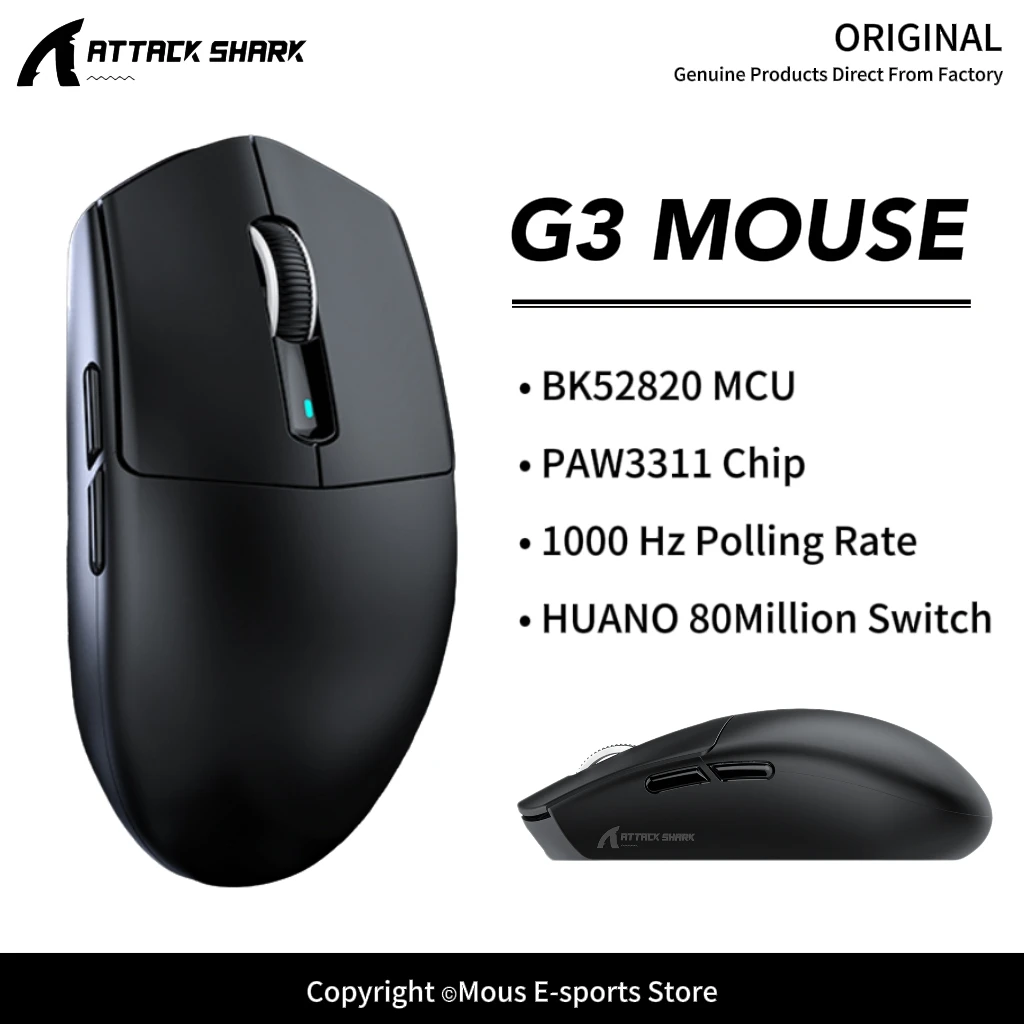G3 ATTACK SHARK Bluetooth Wireless Mouse PAW3311 Chip BK52820 MCU 80 Million Switch and 1000Hz Polling Rate for Wired/2.4G/BT
G3 ATTACK SHARK Bluetooth Wireless Mouse PAW3311 Chip BK52820 MCU 80 Million Switch and 1000Hz Polling Rate for Wired/2.4G/BT