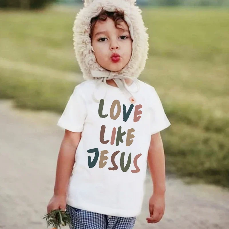 Letter Print Fashion T-shirt Love Like Jesus Boys Girls Tees Children Tops Short-sleeve Clothes for Summer Kids Outfits Tshirt
Letter Print Fashion T-shirt Love Like Jesus Boys Girls Tees Children Tops Short-sleeve Clothes for Summer Kids Outfits Tshirt