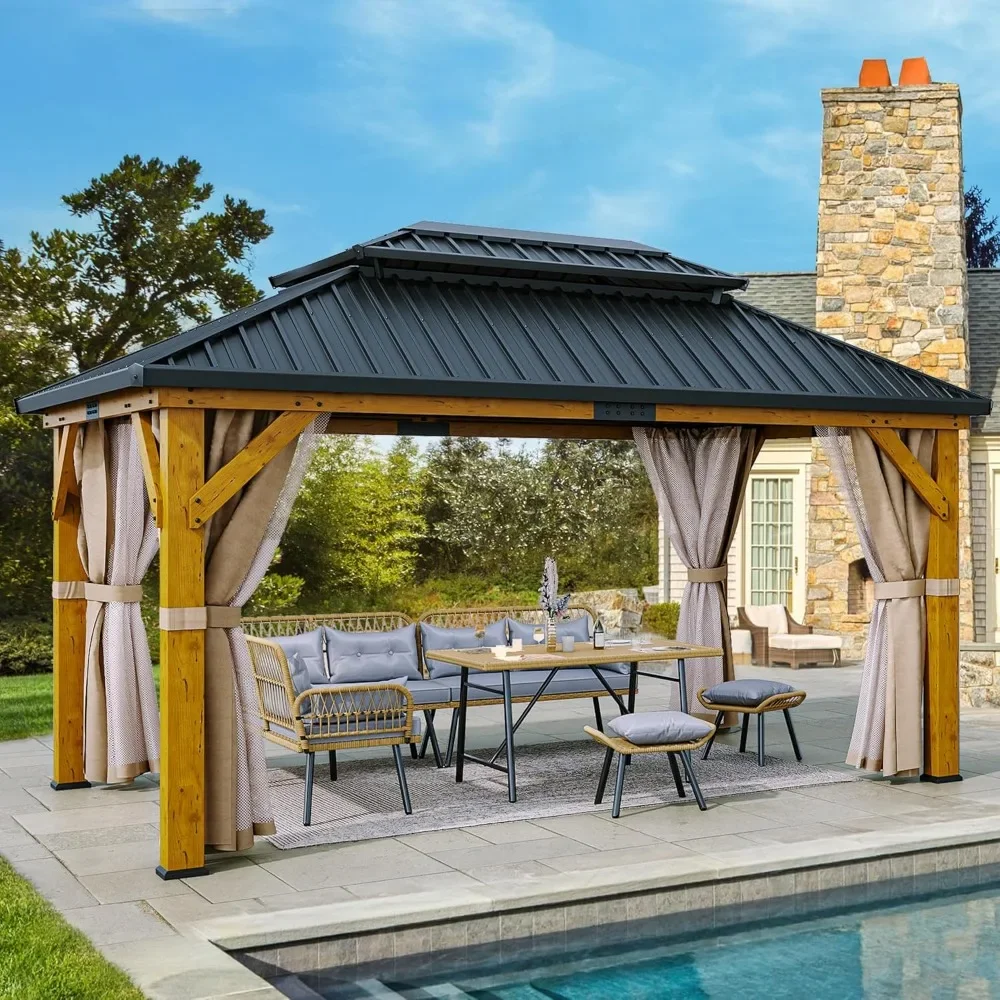 13X15FT Wood Gazebo Outdoor Wooden Frame Gazebo Double Roof Hardtop Galvanized Steel Top Canopy W/Curtain and Netting
13X15FT Wood Gazebo Outdoor Wooden Frame Gazebo Double Roof Hardtop Galvanized Steel Top Canopy W/Curtain and Netting