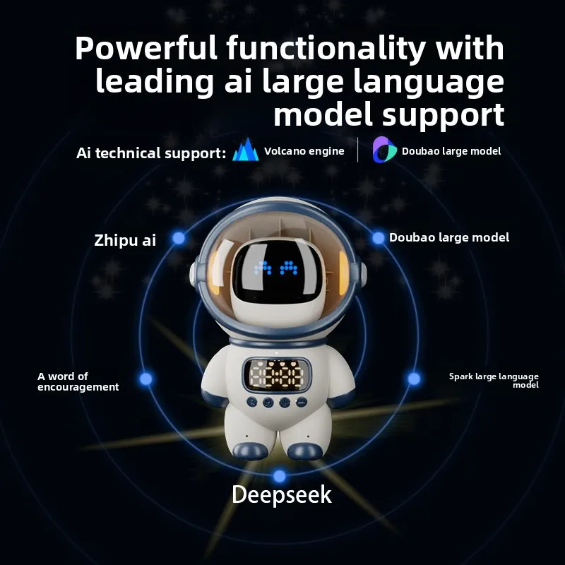 Intelligent AI model, astronaut audio Bluetooth TF card clock alarm clock multi-function speaker
Intelligent AI model, astronaut audio Bluetooth TF card clock alarm clock multi-function speaker