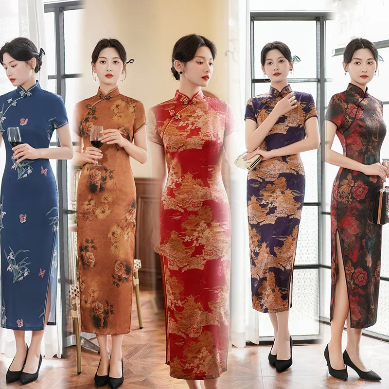 Chinese Style Cheongsam Dress Women Long Satin Slim Fashion Banquet Performance Party Wedding Qipao Dress Sexy Women CH-011
Chinese Style Cheongsam Dress Women Long Satin Slim Fashion Banquet Performance Party Wedding Qipao Dress Sexy Women CH-011