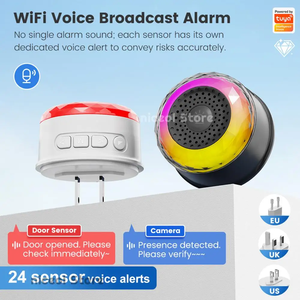 Wifi Smart Siren App Remote Control Sound and Light Alarm Sensor Siren Alarm for Vibration CO VOC PIR for Kids Garage Office
